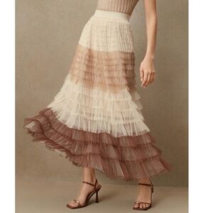 Classic Color Block Stretchy Waist Layered Tulle Maxi Skirt